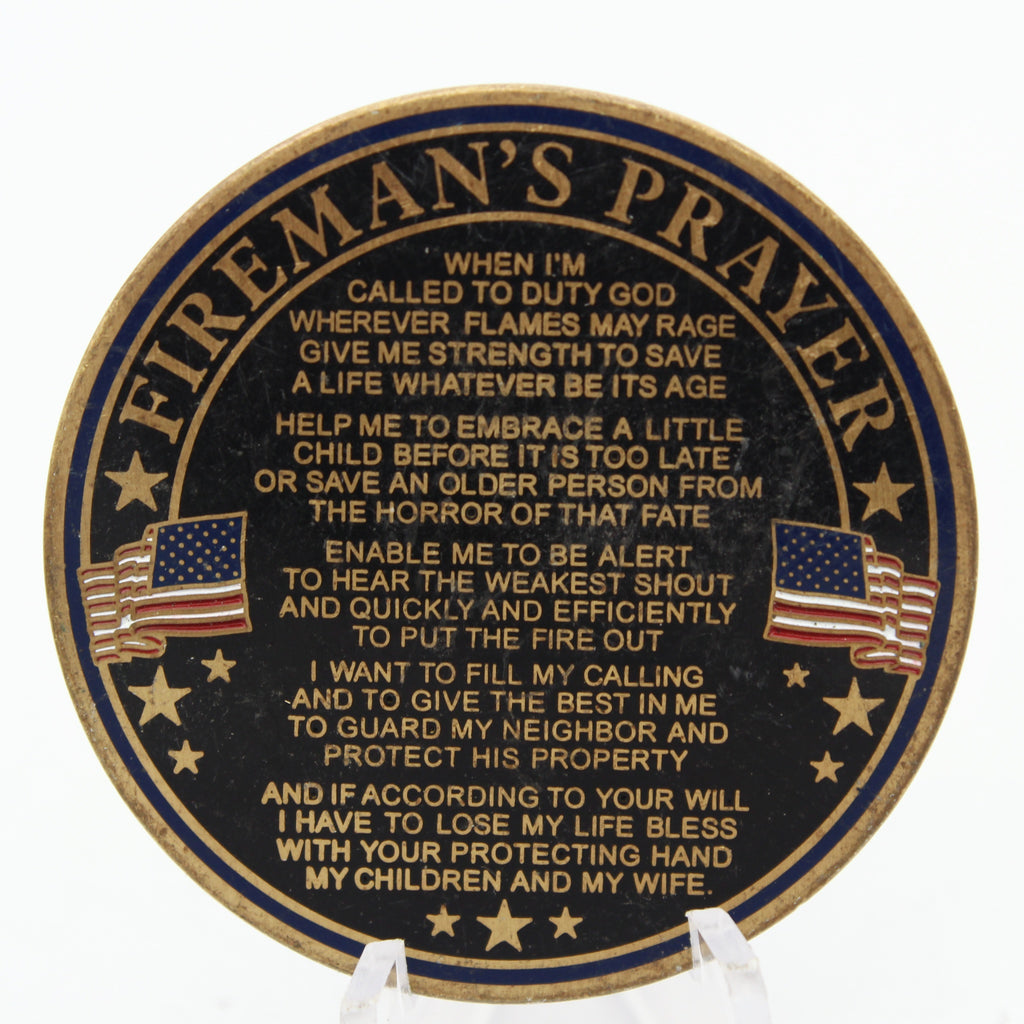 Fireman’s Prayer Saint Florian Firefighter Challenge Coin 1.75" Copper Pre-Owned