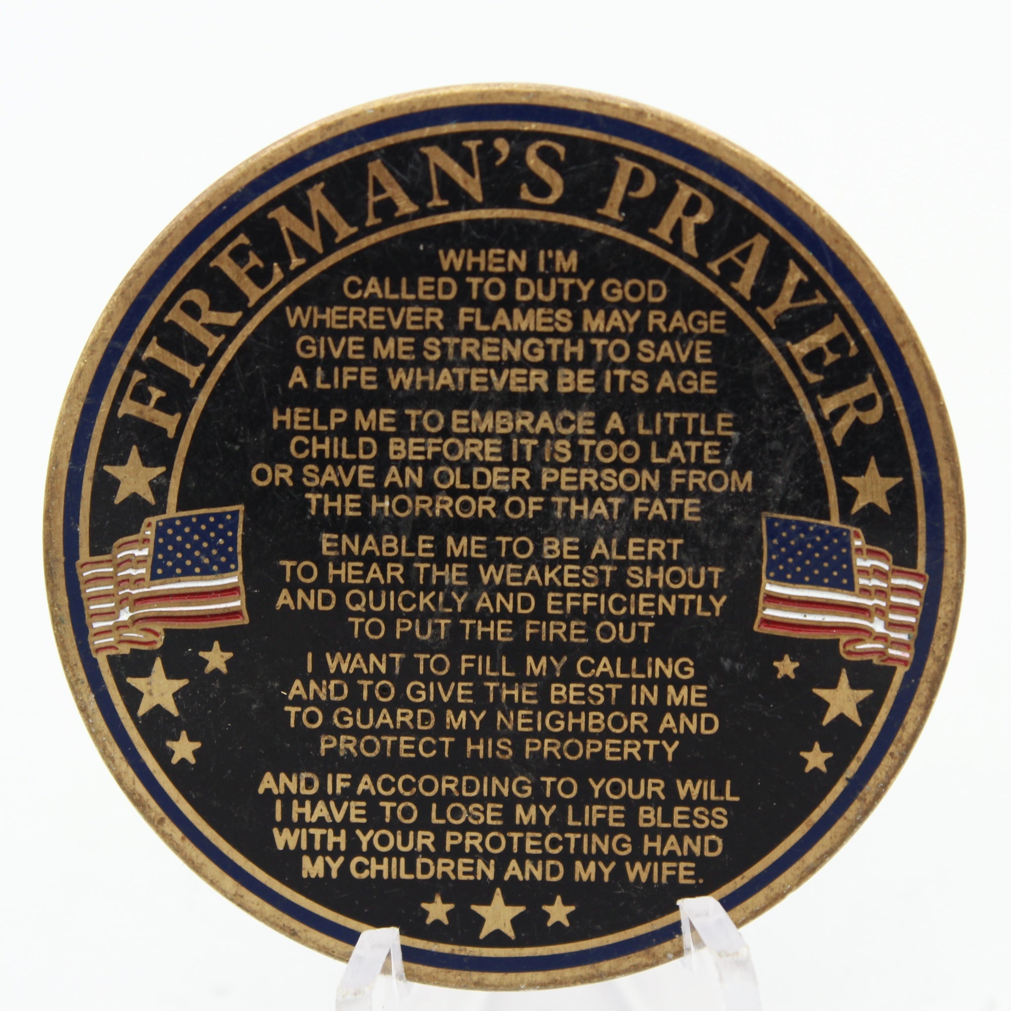 Fireman’s Prayer Saint Florian Firefighter Challenge Coin 1.75" Copper Pre-Owned