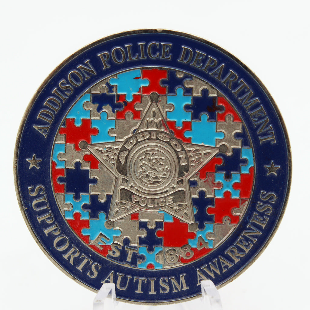 Addison Police Autism Awareness Challenge Coin ESP 184 1.75 Inch Copper Pre-owned