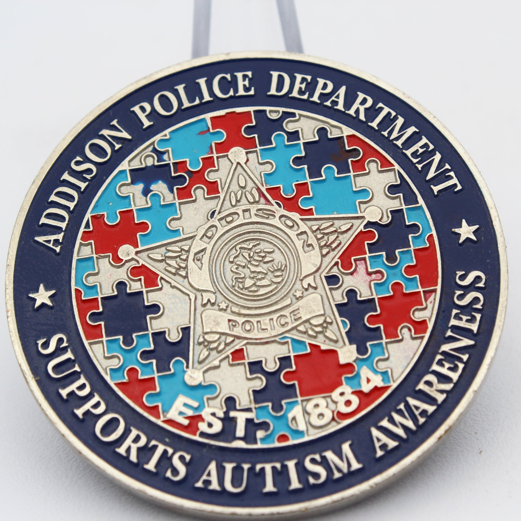 Addison Police Autism Awareness Challenge Coin ESP 184 1.75 Inch Copper Pre-owned