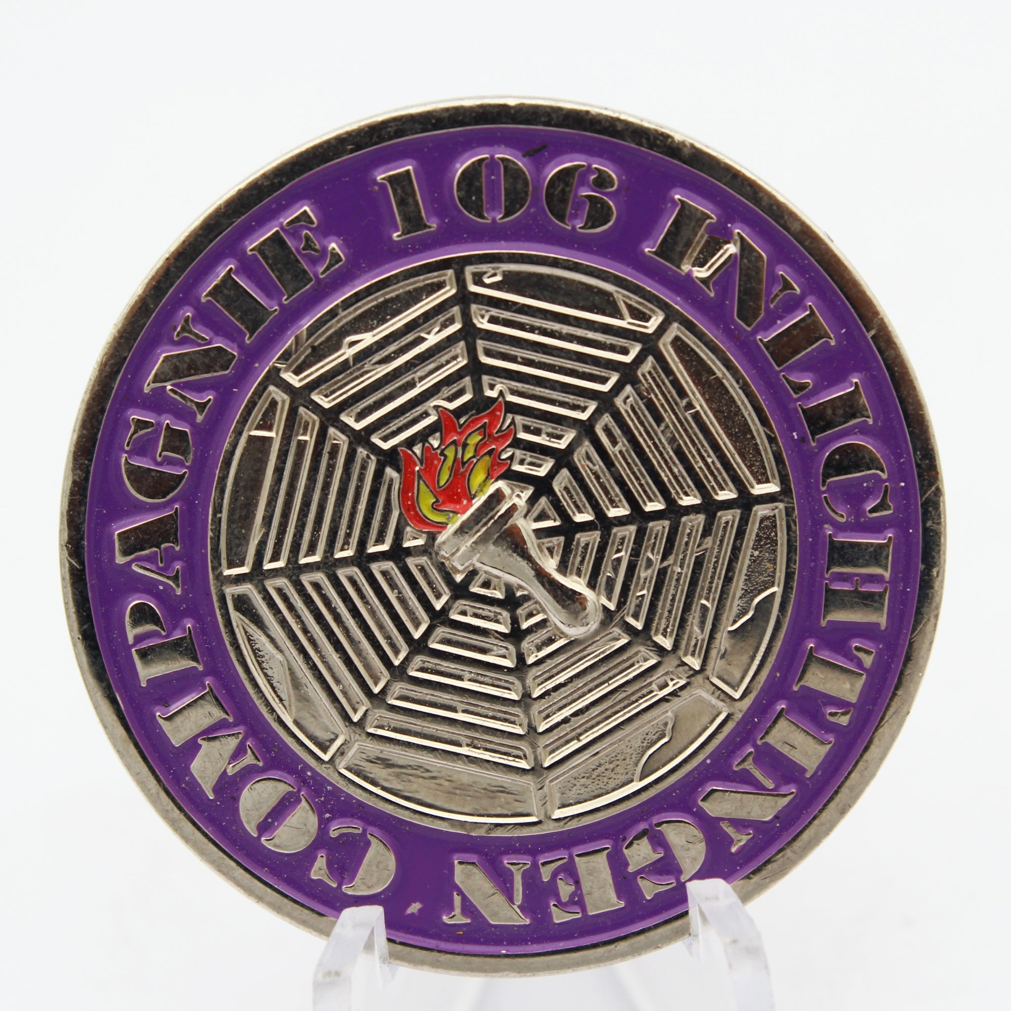 Unix Div 106 Mythic Challenge Coin Spider Web Torch 1.5 Inch Copper Pre-owned