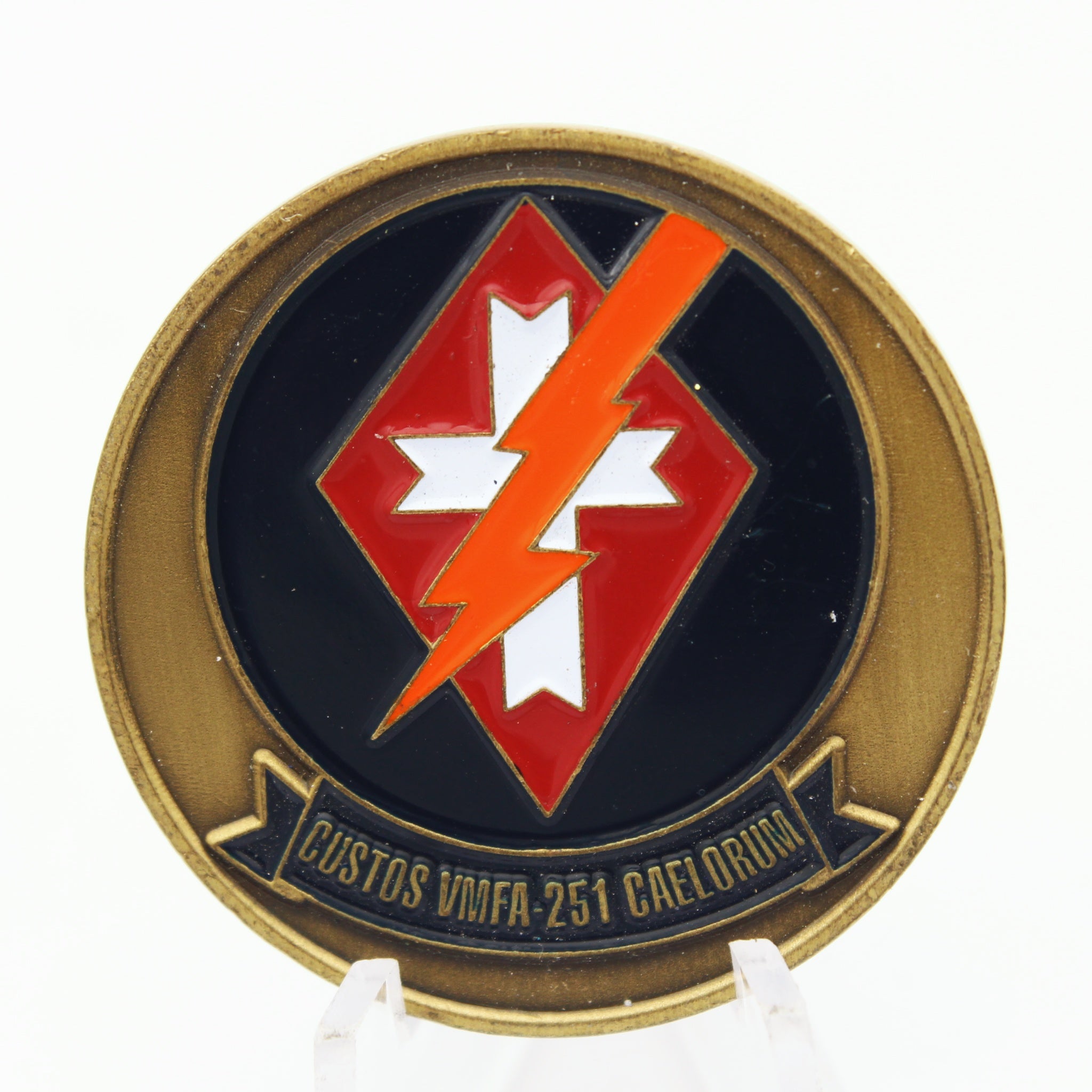 Custos VMFA-251 Caelorum Thunderbolts Unit Challenge Coin Lightning Cross 1.5 Inch Copper Pre-owned
