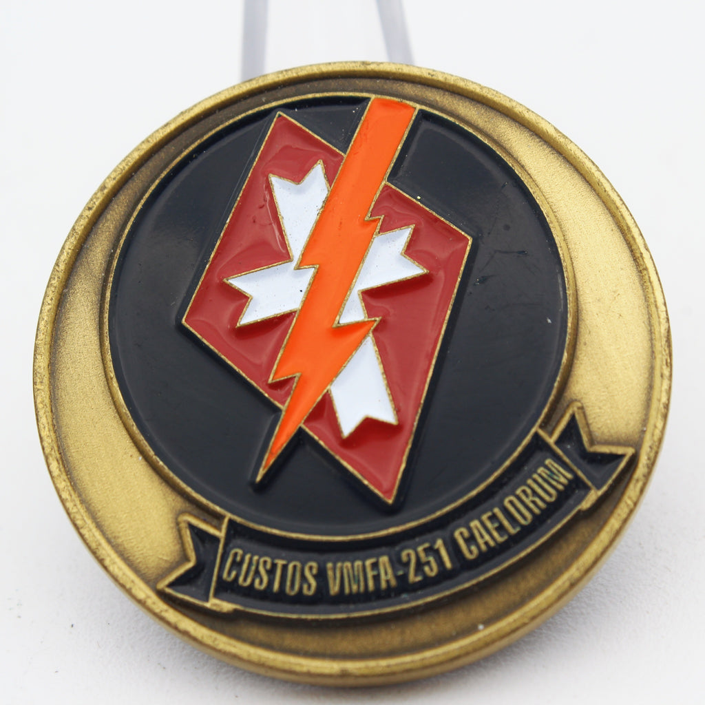 Custos VMFA-251 Caelorum Thunderbolts Unit Challenge Coin Lightning Cross 1.5 Inch Copper Pre-owned