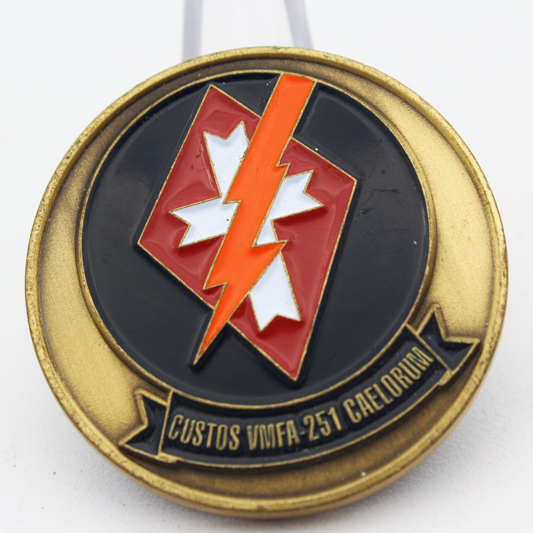 Custos VMFA-251 Caelorum Thunderbolts Unit Challenge Coin Lightning Cross 1.5 Inch Copper Pre-owned