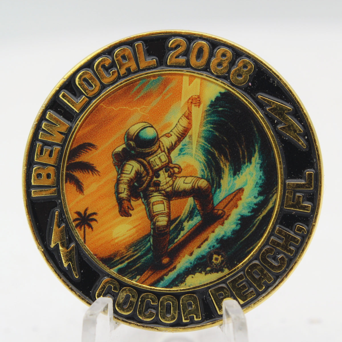 IBEW Local 2088 Cocoa Beach Astronaut Surfer Challenge Coin Pre-owned