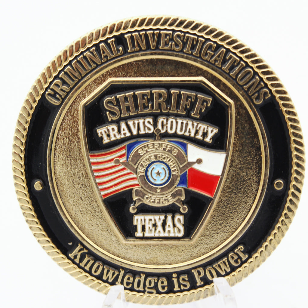 Travis County Sheriff Criminal Investigations Challenge Coin Texas Central Command 1.75" Copper Pre-owned