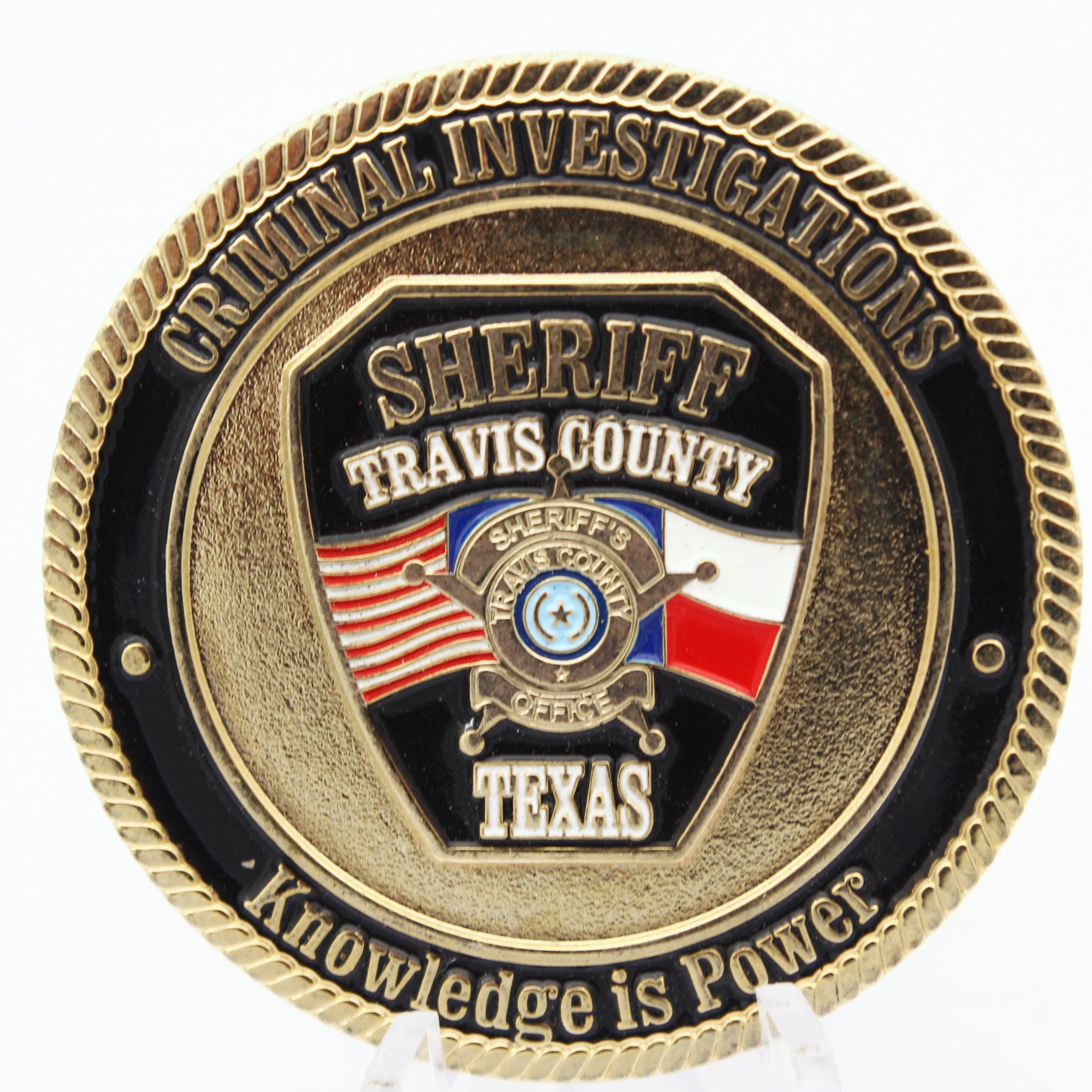Travis County Sheriff Criminal Investigations Challenge Coin Texas Central Command 1.75" Copper Pre-owned
