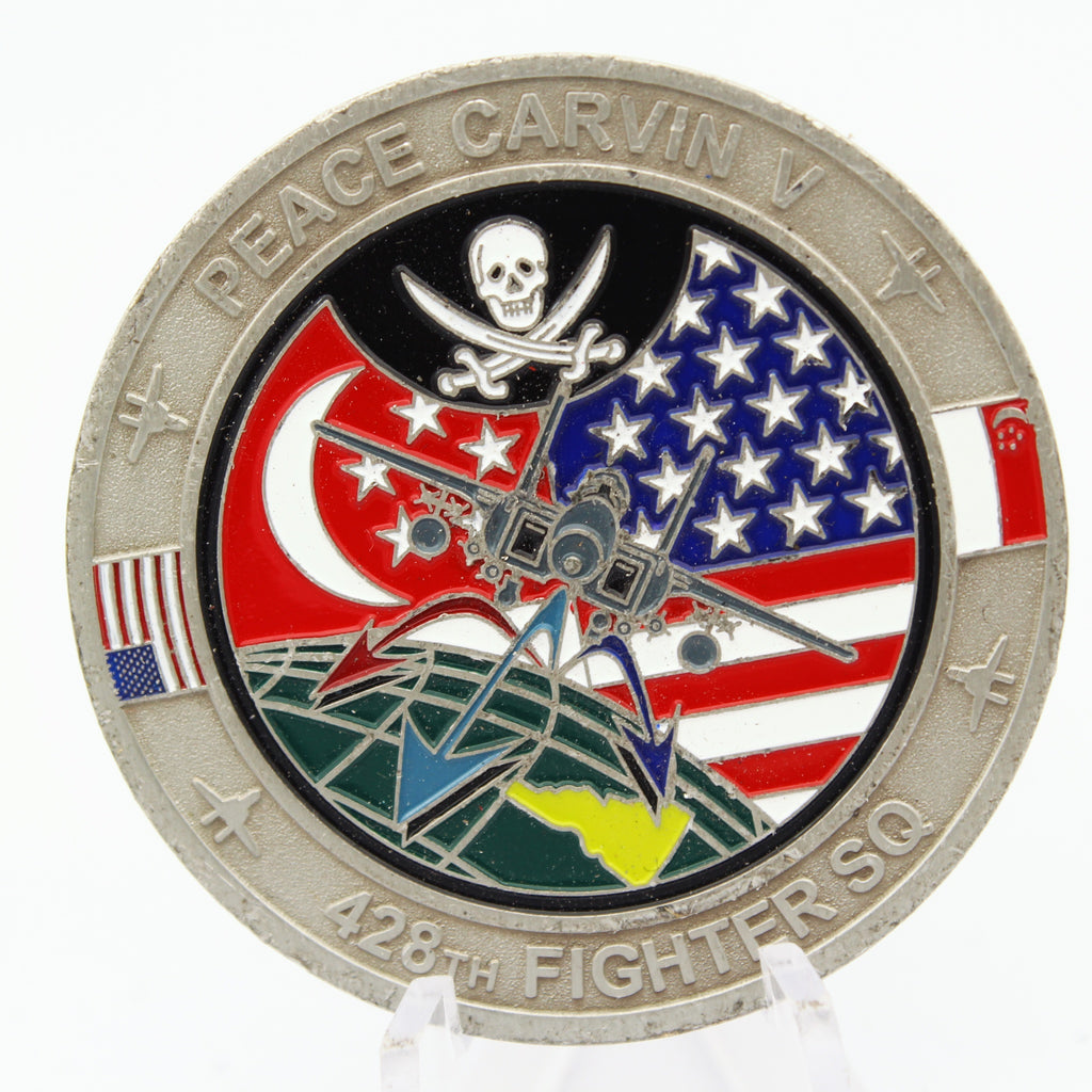 428th Fighter Squadron F-15SG Eagle Peace Carvin V Challenge Coin 1.75" Pre-owned