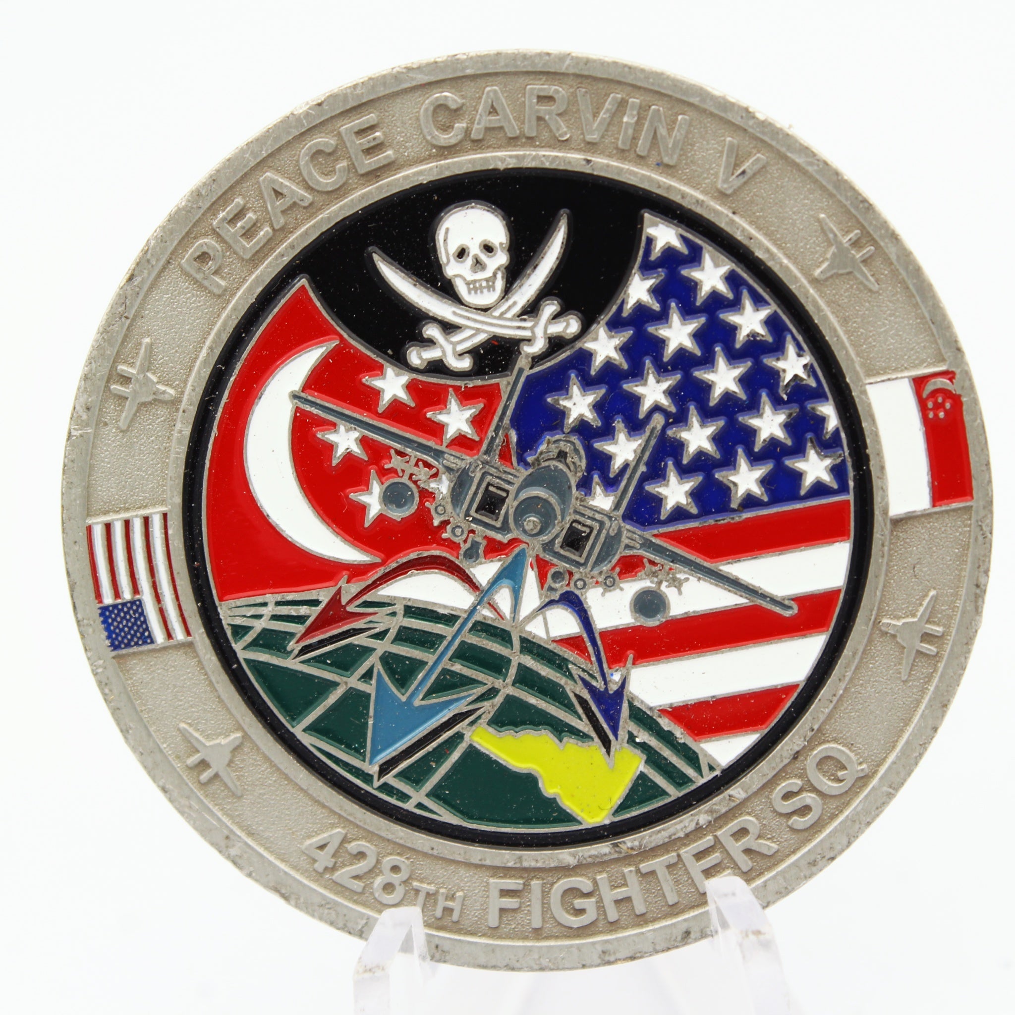 428th Fighter Squadron F-15SG Eagle Peace Carvin V Challenge Coin 1.75" Pre-owned