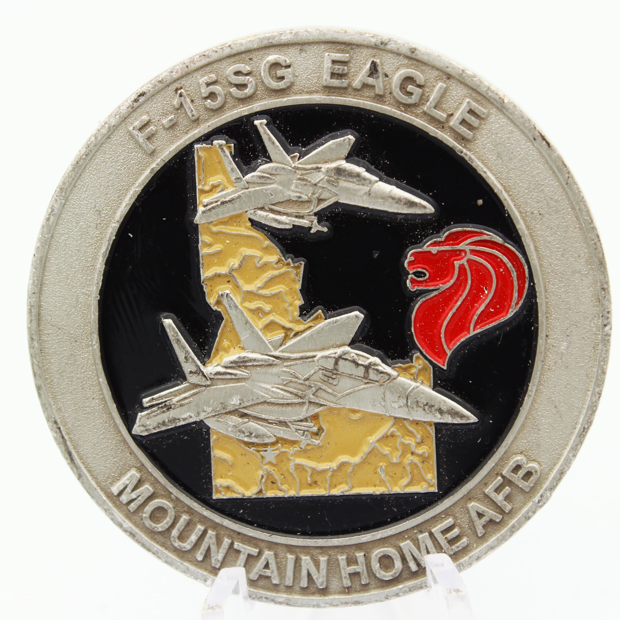 428th Fighter Squadron F-15SG Eagle Peace Carvin V Challenge Coin 1.75" Pre-owned