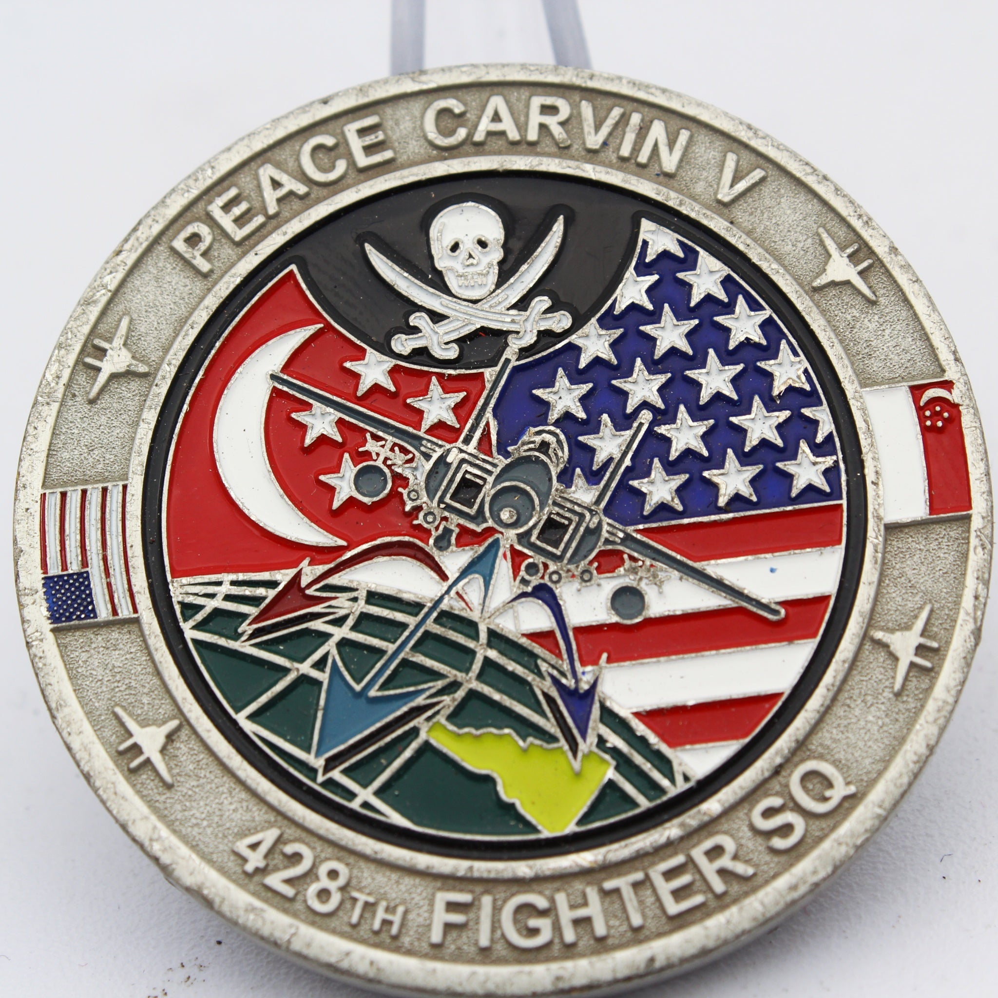 428th Fighter Squadron F-15SG Eagle Peace Carvin V Challenge Coin 1.75" Pre-owned
