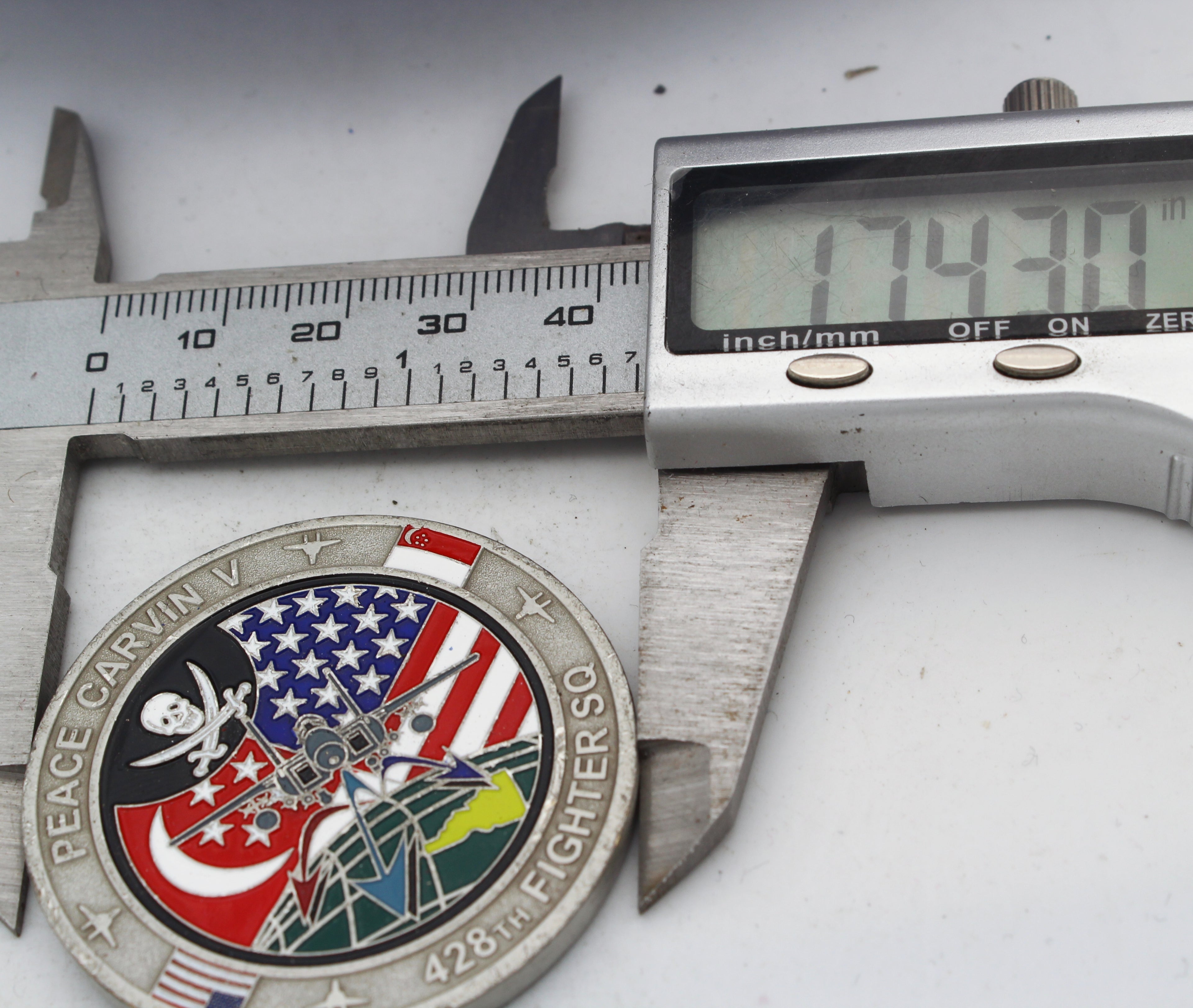 428th Fighter Squadron F-15SG Eagle Peace Carvin V Challenge Coin 1.75" Pre-owned