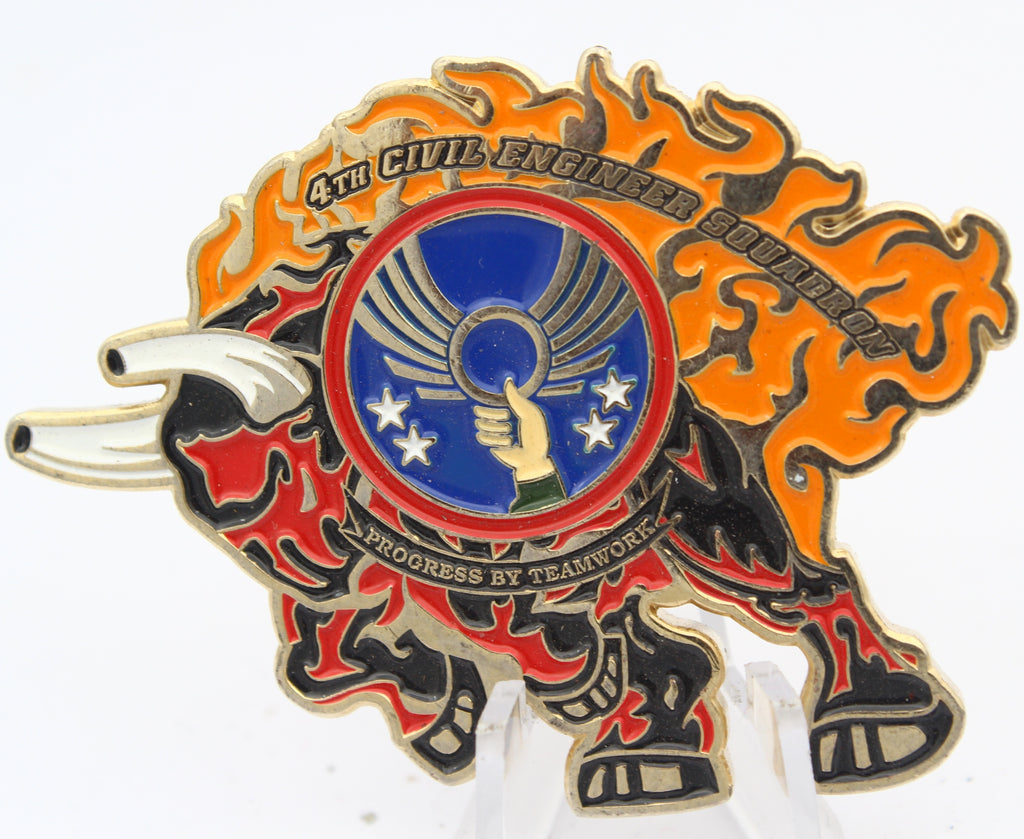 USAF Engineer 4th Civil Engineer Squadron Challenge Coin 2.5" Copper Pre-Owned