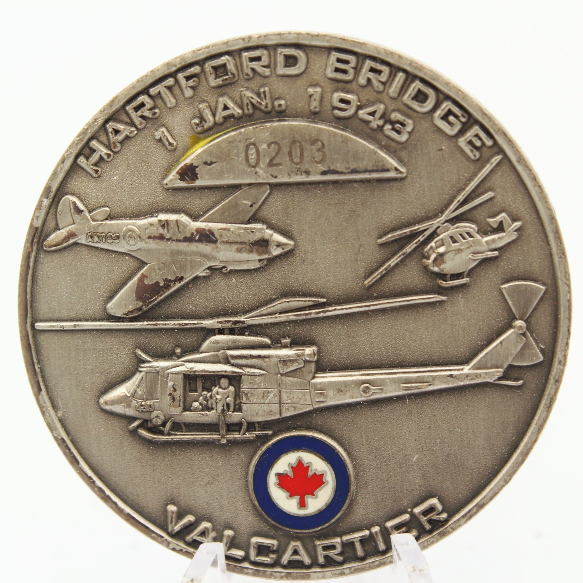 Hartford Bridge Valcartier 430 Squadron Silver Falcon Challenge Coin 1.75" Copper Pre-Owned