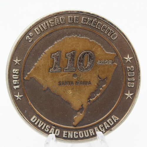 Brazil Army 3rd Army Division Santa Maria RS 110 Years Challenge Coin 1.75" Copper Pre-Owned