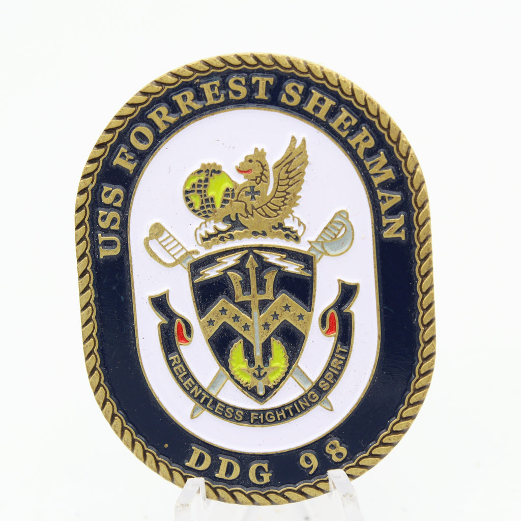 USS Forrest Sherman DDG 98 Reenlistment Challenge Coin 2 Inch Copper Pre-owned