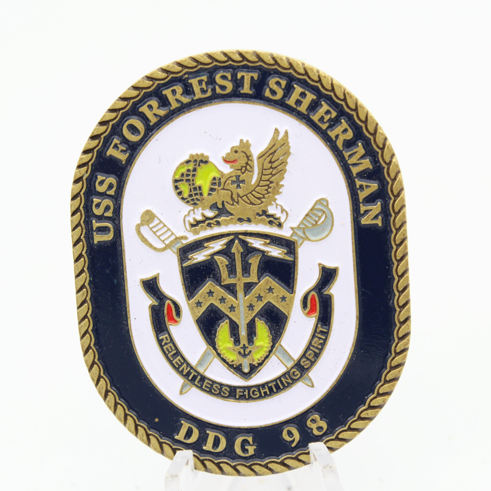 USS Forrest Sherman DDG 98 Reenlistment Challenge Coin 2 Inch Copper Pre-owned