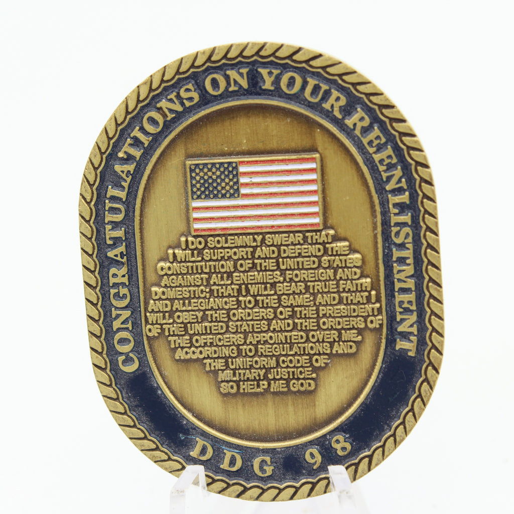 USS Forrest Sherman DDG 98 Reenlistment Challenge Coin 2 Inch Copper Pre-owned