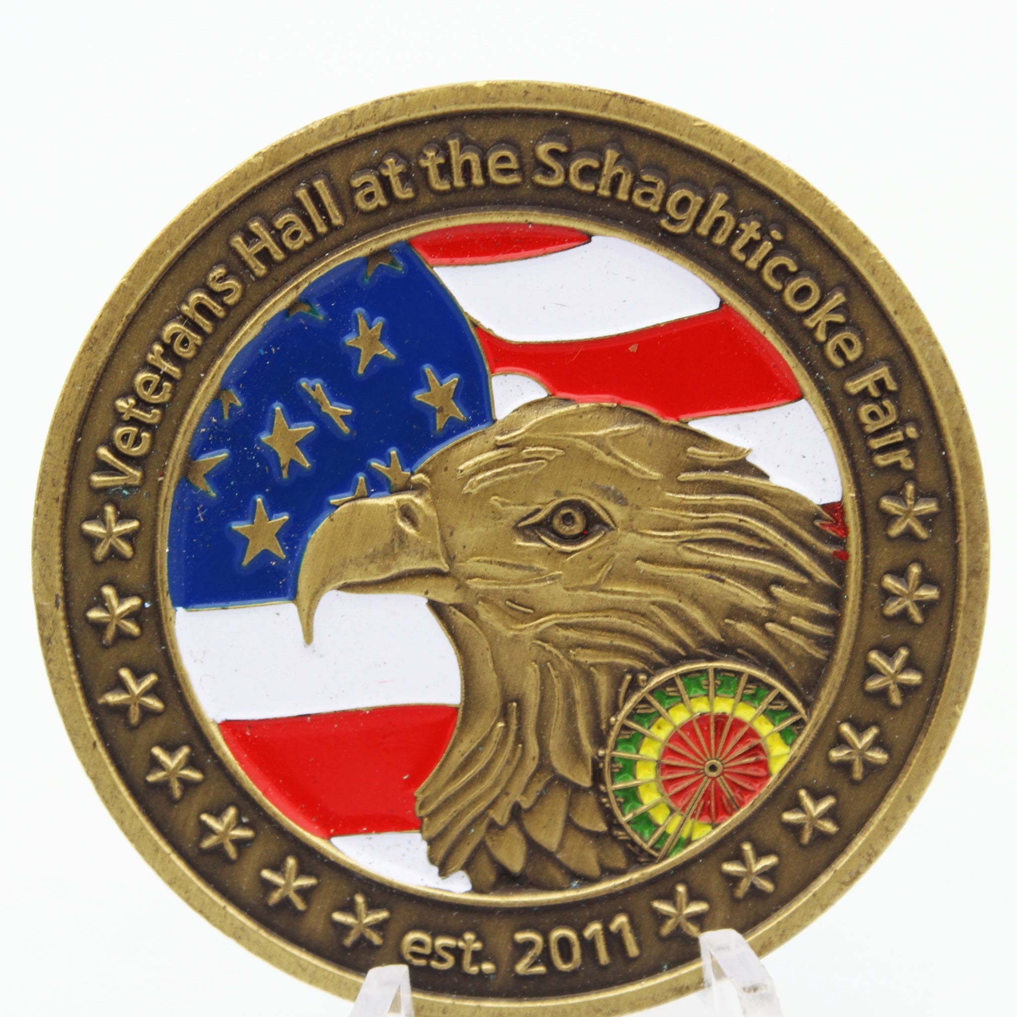 Veterans Hall Schaghticoke Fair Honoring All Veterans Challenge Coin 1.75” Used Copper