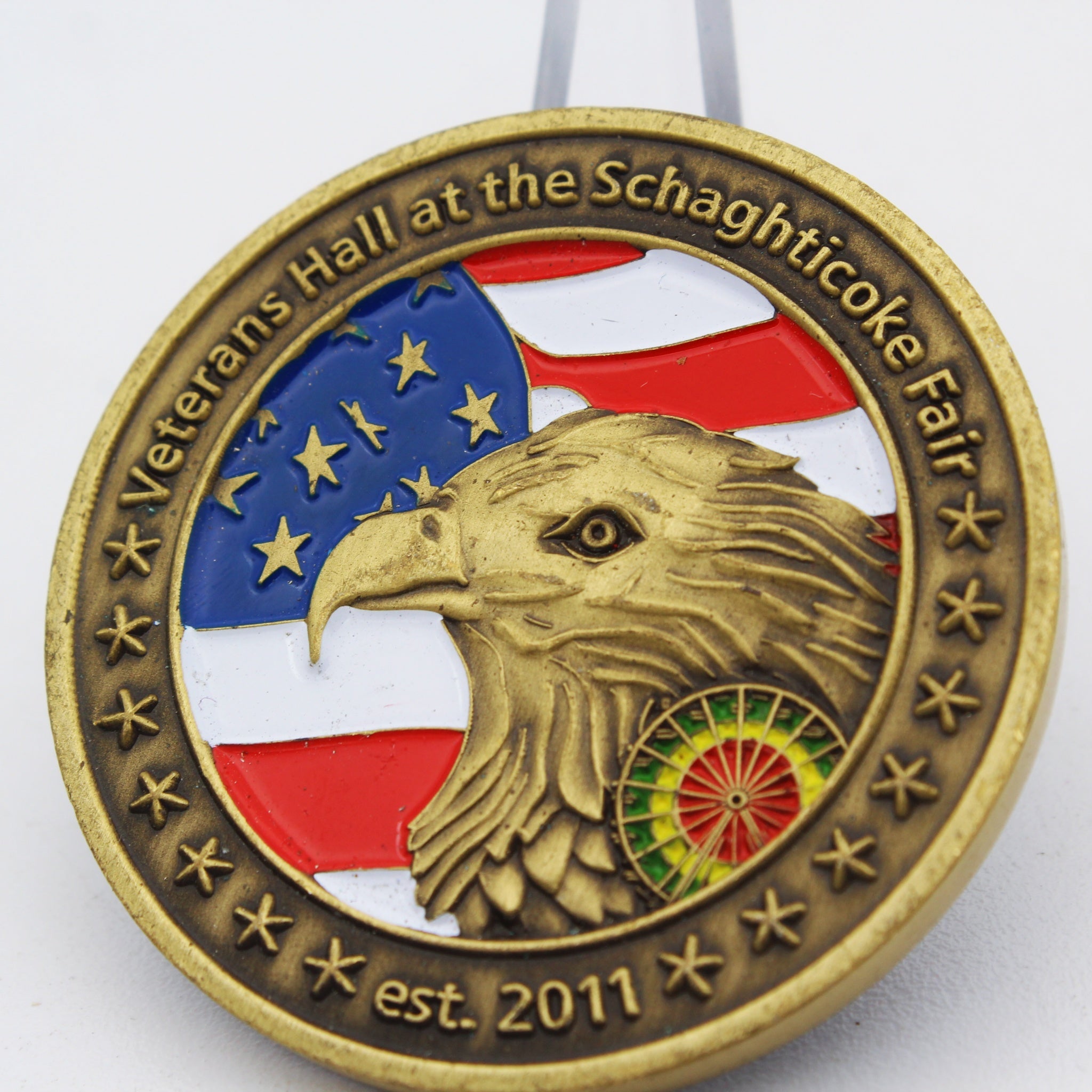 Veterans Hall Schaghticoke Fair Honoring All Veterans Challenge Coin 1.75” Used Copper